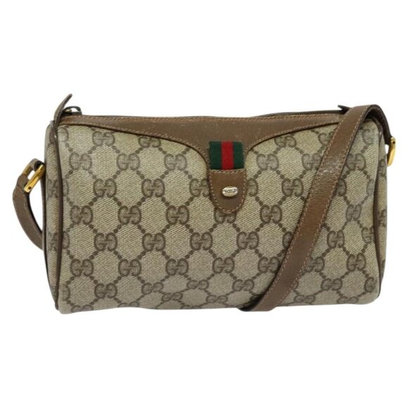 GUCCI GG Supreme Web Sherry Line Bag PVC Beige Gold 89 02 018 Auth BD2007 - Picture 1 of 16